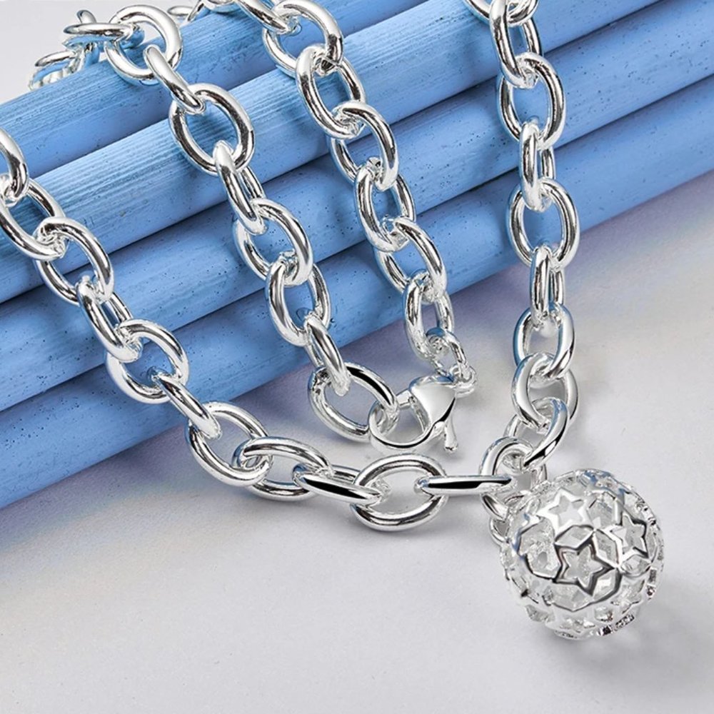 18 Inch O-Ring Chain With Hollowed & Carved Ball .925 Solid Sterling Silver! - Picture 2 of 7